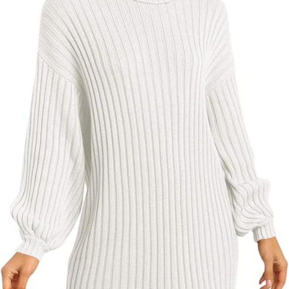 Womens Turtleneck Long Sleeve Ribbed Knit Pullover Sweaters Dresses White Size M